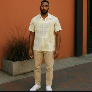 ORVIS Mens XL Multicolor Plaid Short Sleeve‎ Button Down Shirt Preppy Coastal